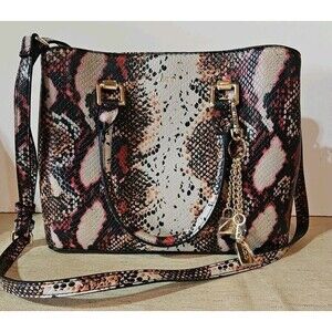Aldo Snakeskin Effect Tote Handbag With Crossbody Strap Cream, Red Brown